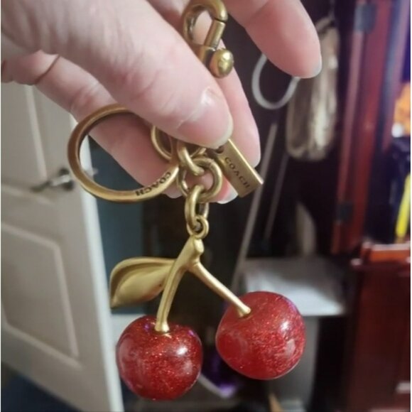 Coach Cherries With Brass Hardware Bag Charm Keychain Holder Retail $175 - Picture 3 of 8